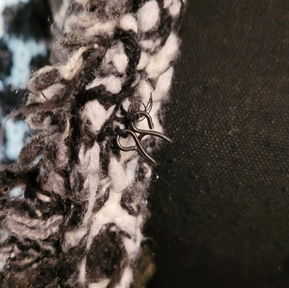 KEREN HART Cardigan, Black and White with Fringe Detail, Size Medium - Picture 9 of 12